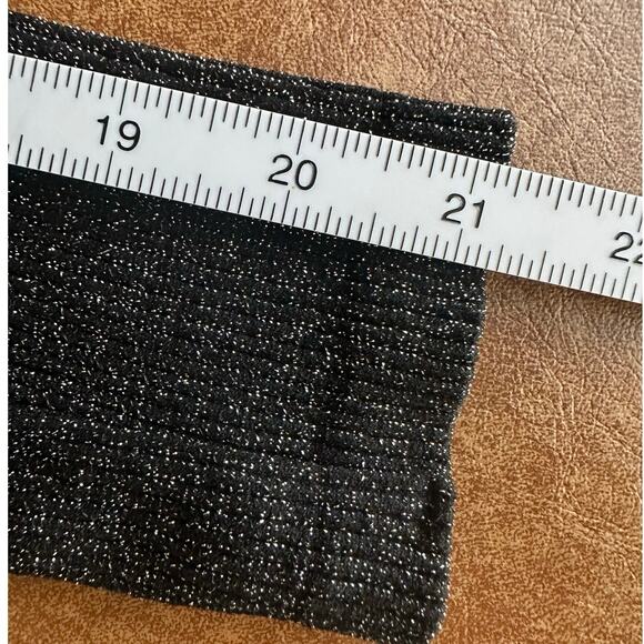 Zara Black Silver Metallic XS Cropped Scoop Neck Long Sleeve Y2K Glam Top - Picture 4 of 6